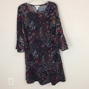 Prelude Velvety Colorful Paisley Bell Sleeve Dress Plus Size Size  2X